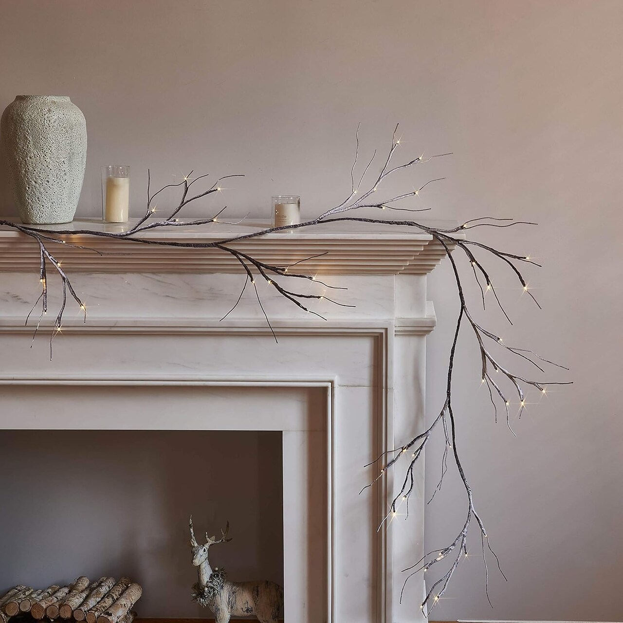 T 48 LED Battery Operated Pre-lit Twig Vine Winter Christmas Lighted Garland